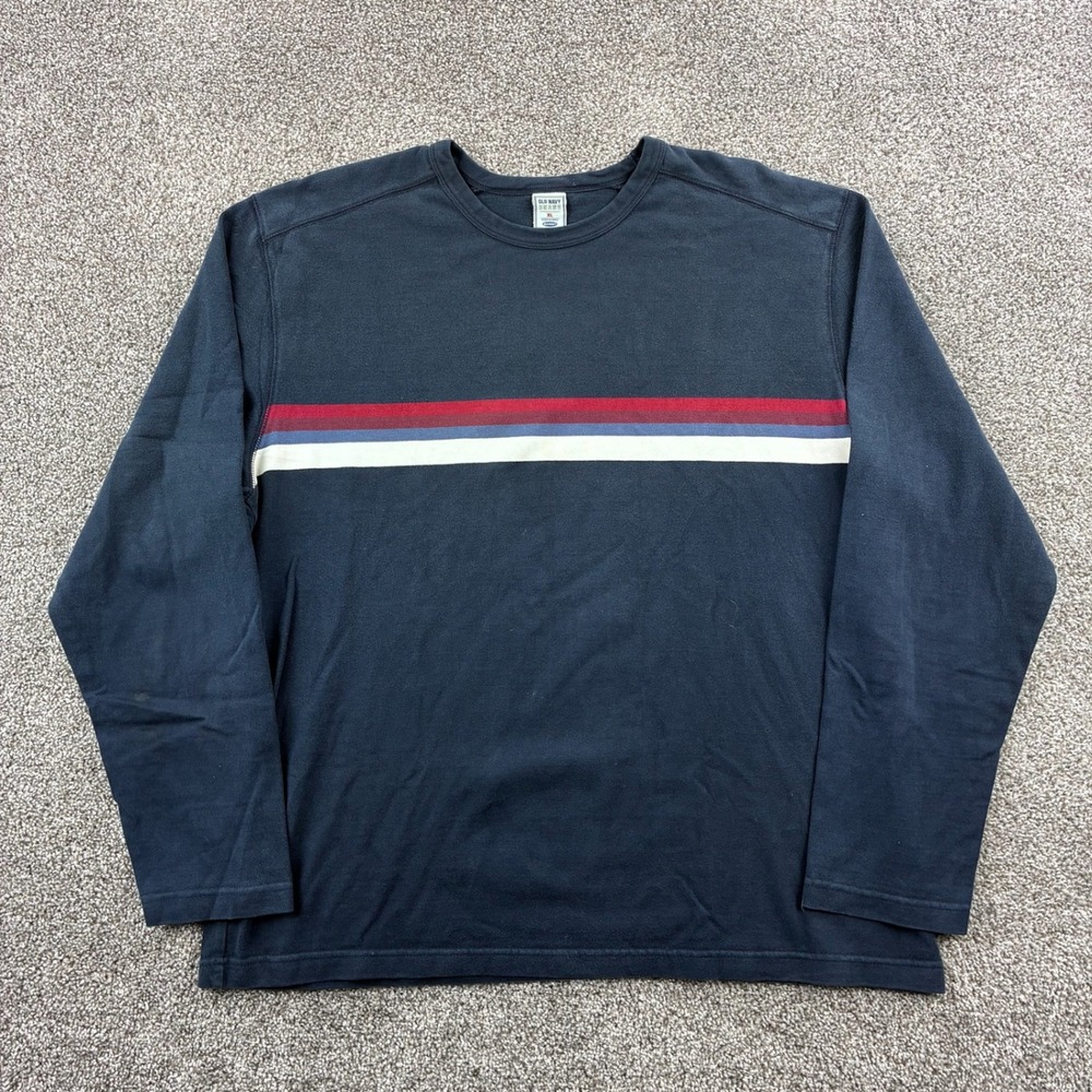 Vintage Y2K Old Navy Shirt Mens XL Navy Blue Striped Long Sleeve Older Brother